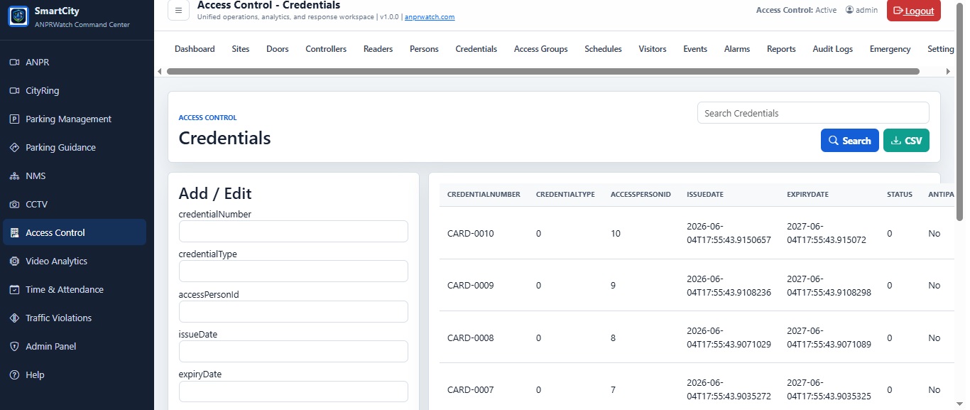 Access Control Credentials screenshot
